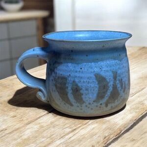Signed Studio Pottery Coffee Mug Speckled Blue